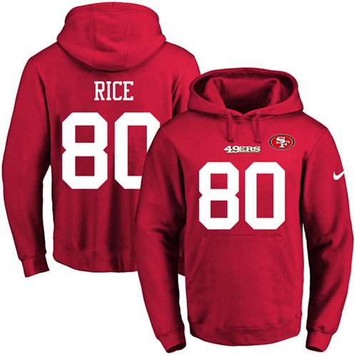 Nike 49ers #80 Jerry Rice Red Name & Number Pullover NFL Hoodie